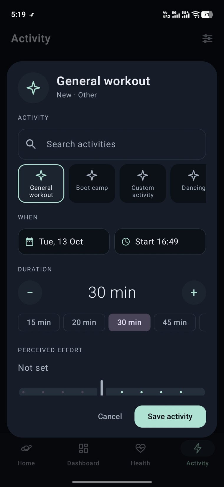 Log any workout